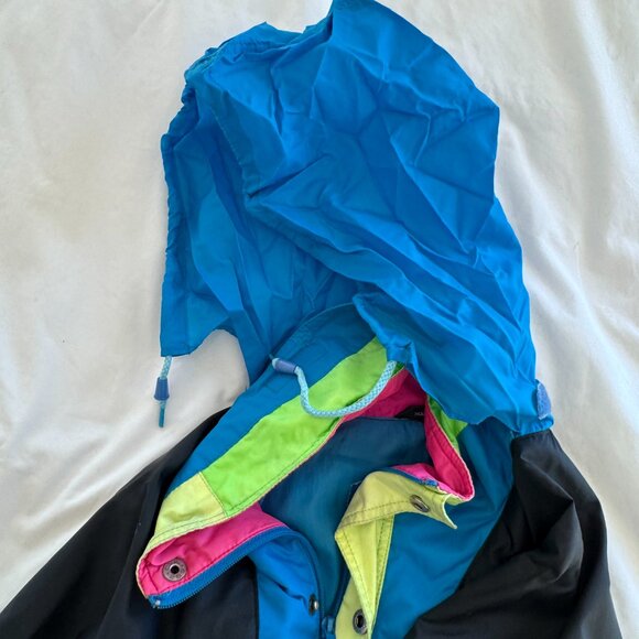 Retro Vintage 80s Windbreaker Jacket XL with Hidden Hood and Pockets! - Picture 3 of 4
